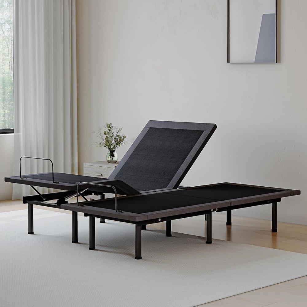 image:imageEGOHOME Split King Adjustable Bed Frame and 14 inch Memory Foam Mattress Wireless Remote Adjustable Bed Base with 12quot Metal Legs and Head and Foot Incline Zero Gravity Easy AssemblySplit King