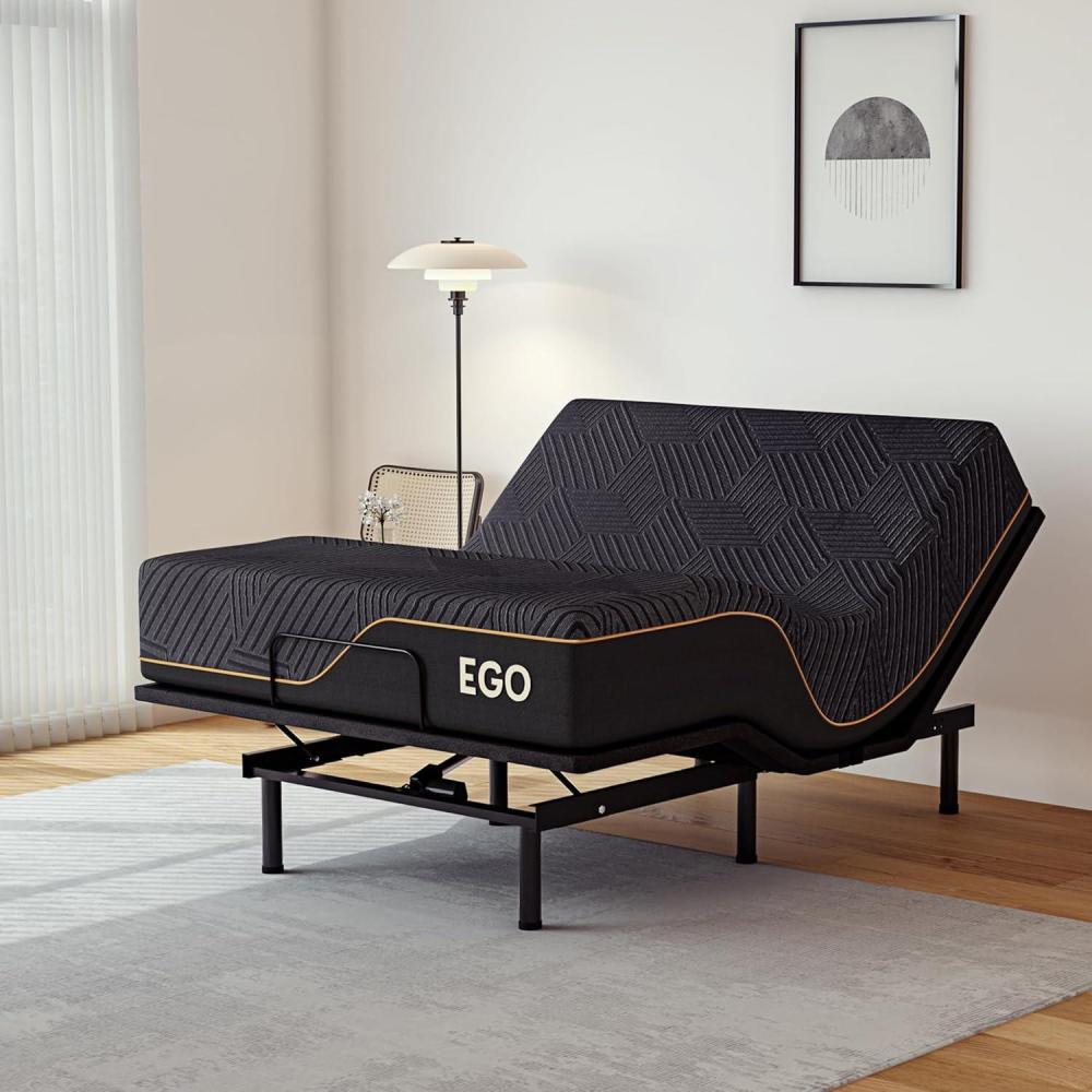 image:imageEGOHOME Split King Adjustable Bed Frame and 14 inch Memory Foam Mattress Wireless Remote Adjustable Bed Base with 12quot Metal Legs and Head and Foot Incline Zero Gravity Easy AssemblyFull