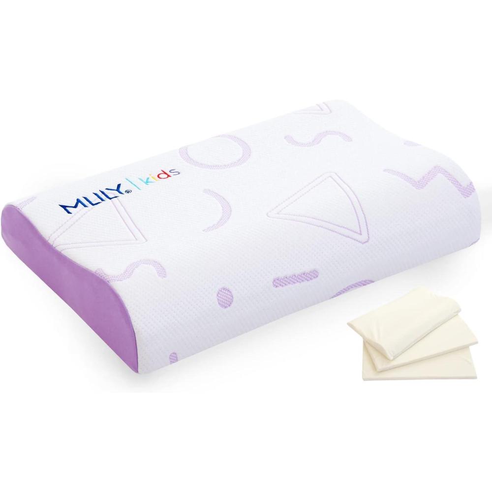 image:imageMLILY Kids Pillow for Sleeping Adjustable Kids Memory Foam Pillow for Bed Set Breathable and Cooling Pillows for Kids Boy Girl CertiPURUS Certified 12x20 Inch BluePurple