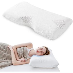 MLILY EGOHOME Cervical Neck Pillow, Aloe Vera Infused Memory Foam, Side Sleeper Pillow for Neck Pain, Skin Friendly, Medium Firm, 30×16 Inches