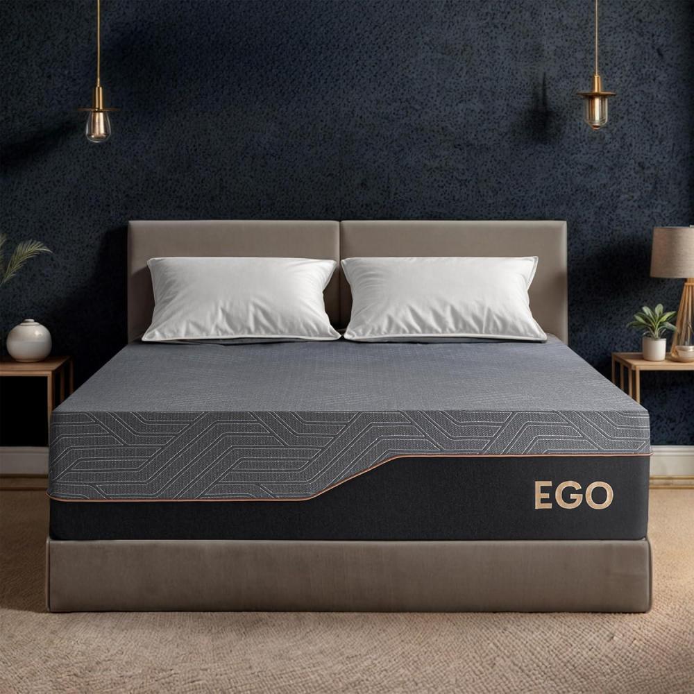 image:imageEGOHOME 12 Inch Queen Mattress Copper Gel Cooling Memory Foam for Back Pain Relief Therapeutic Bed in a Box Foam Made in USA CertiPURUS Certified 60x80x12 Black14 Copper Gel